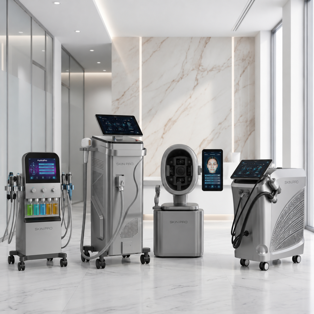 Gamme complète des équipements SkinPro dans un showroom médical